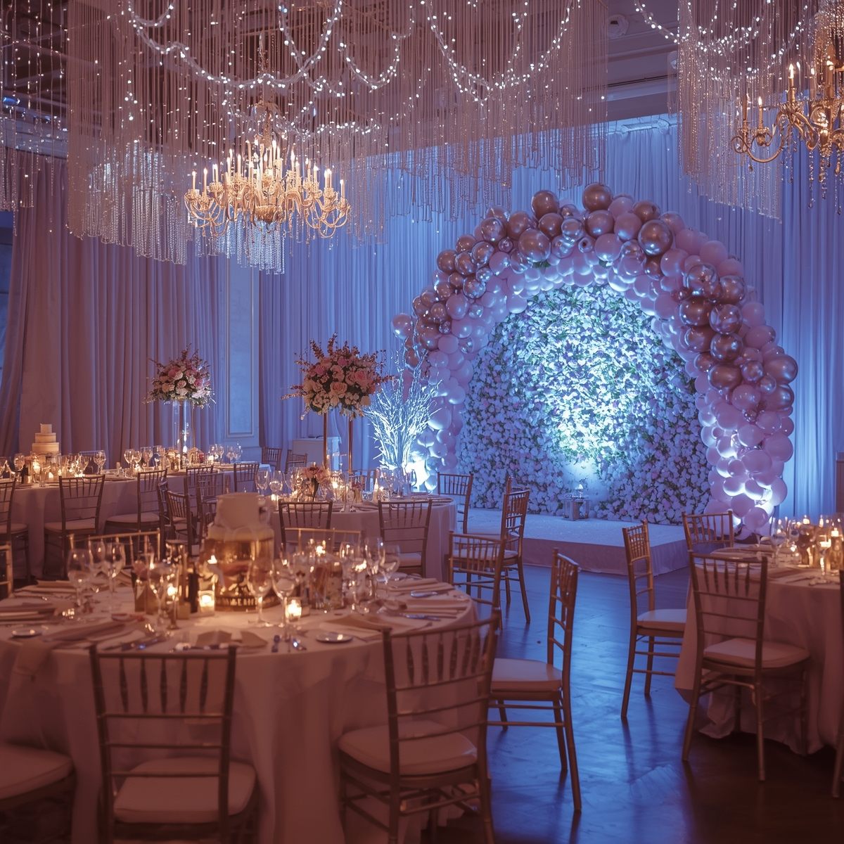Beautifully designed dessert table with cakes and treats